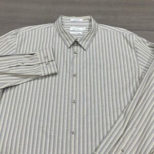 Calvin Klein Mens XXL Dress Shirt Grey Yellow Plaid Non Iron Long Sleeve Cotton